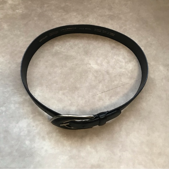Vintage Liz Claiborne Black Snakeskin Print Embossed Genuine Leather Belt Korea
